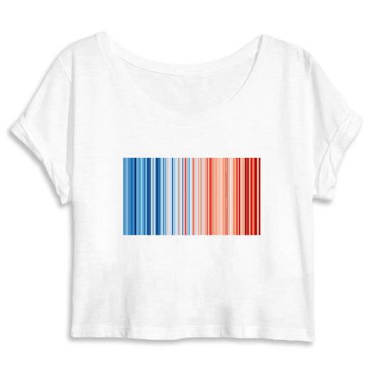 Crop-top blanc oversize en coton bio - Warming stripes - Bandes de réchauffement climatique - Ecologie - Shinyboheme