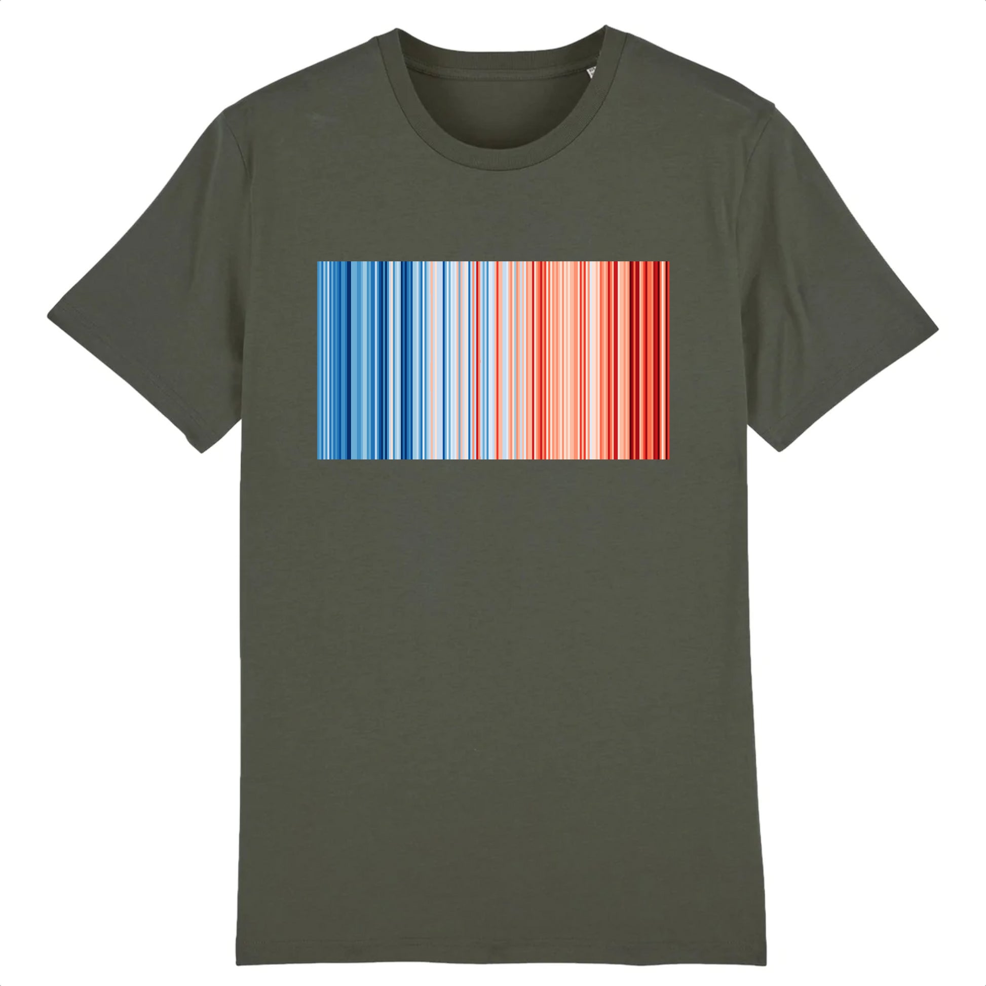 T-shirt kaki warming stripes - bandes de réchauffement climatiques - T-shirt écologie - T-shirt warming stripes homme - T-shirt warming stripes femme - Shinyboheme