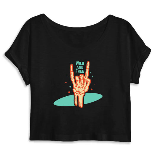Shinyboheme - T-shirt crop top wild and free squelette noir