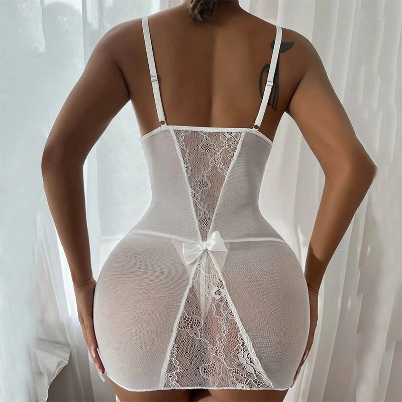 N2 Lingerie Sexy blanc en dentelle  ensemble corset jarretelles