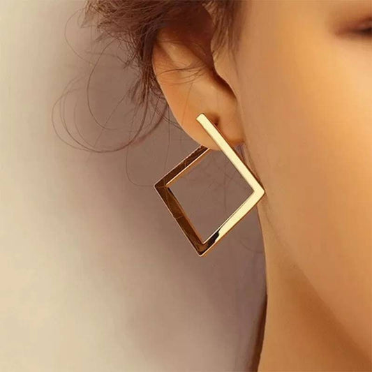 Square earrings geometric gold or silver plated earring large women's minimalist Creole square earrings