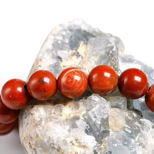 Bracelet de lithothérapie en jaspe rouge naturelle - Shinyboheme - Pierre de jaspe rouge en perles